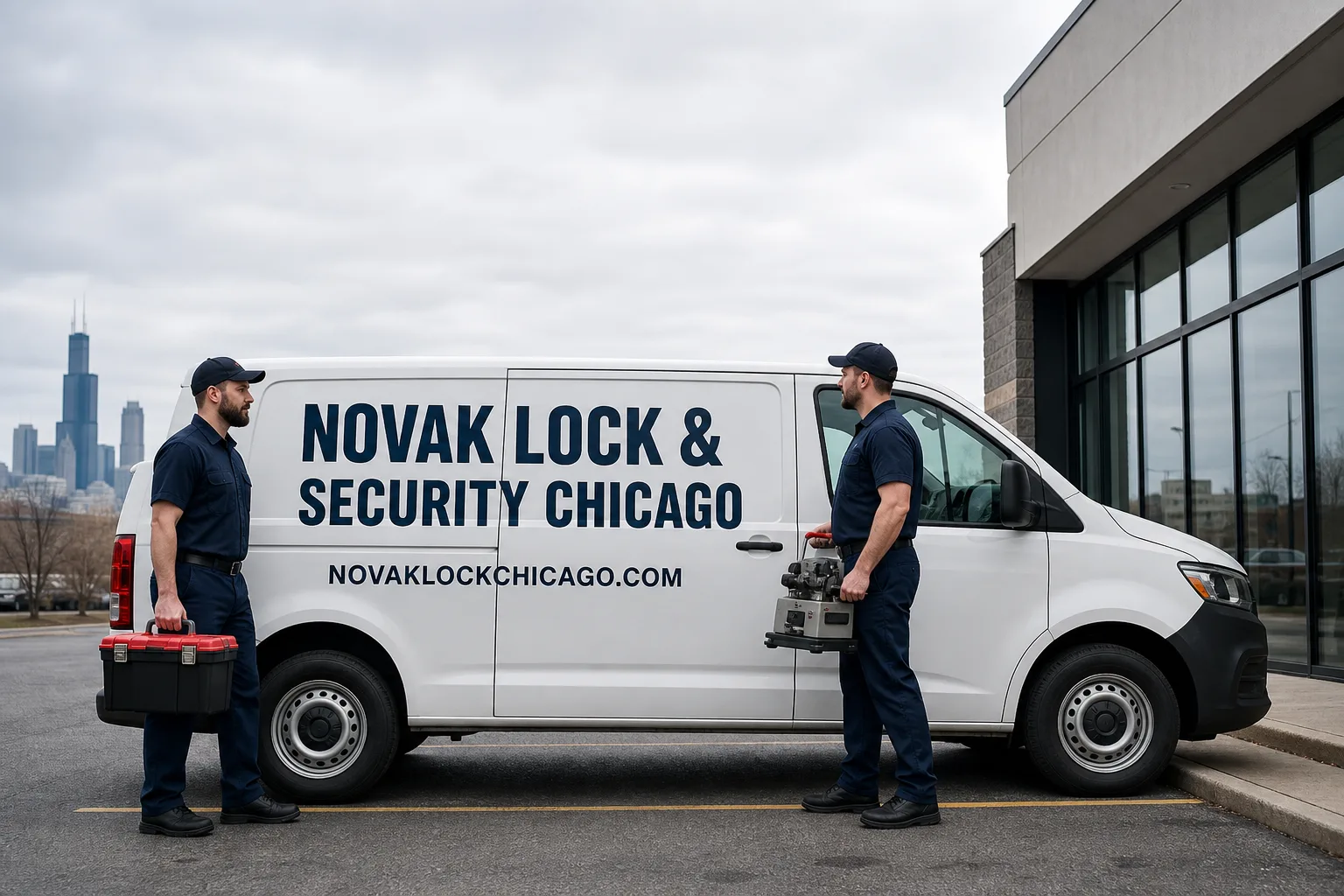 Novak Lock & Security Chicago locksmith service vehicle and crew in Chicago, IL